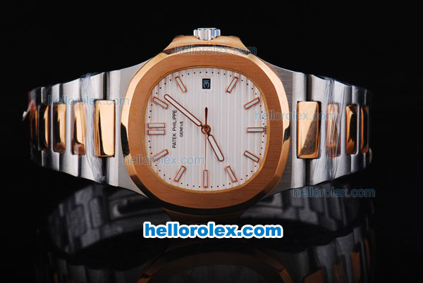 Patek Philippe Geneve Nautilus Automatic with White Dial and Gold Bezel - Click Image to Close
